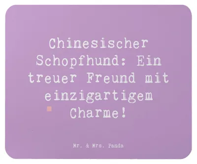 Produktbild von Mr. & Mrs. Panda Mousepad Spruch Chinesischer Schopfhund Charme - Lavendeltraum - Geschenk, einzigartige Hunderasse, treuer Freund, Hunde, liebevoll, Mauspad, fröhlich