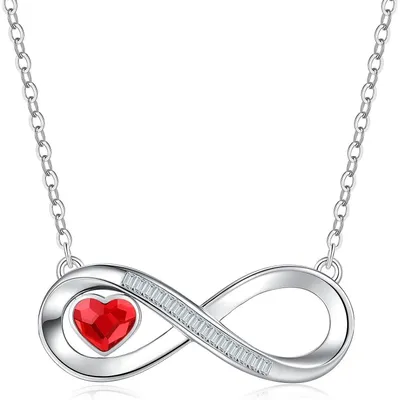 Immagine prodotto di Collana da donna, simbolo dell'infinito con cuore e zirconi, in argento sterling 925 e acciaio inossidabile, colore rosso