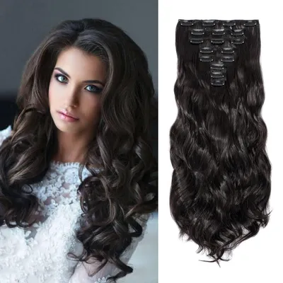 Obrázok produktu pre Clip-in predlžovanie vlasov, vlnité, tmavohnedé, 8 prameňov, 45 cm
