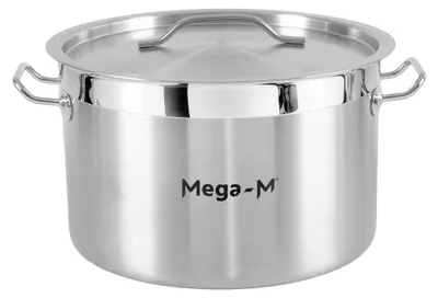Zdjęcie produktu dla Garnek gastronomiczny niski ze stali nierdzewnej z pokrywką Mega-M PRO 23l 35x22 cm