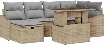Imagen del producto de vidaXL Juego de sofás de jardín, 7 piezas, color beige, tejido de polirratán