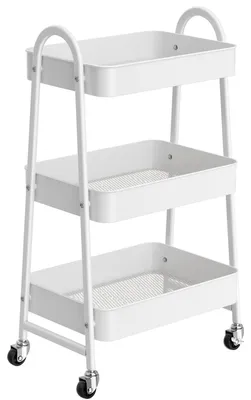 Metall-Rollwagen mit 3 Ablagen, weiß, 40x7x40 cm