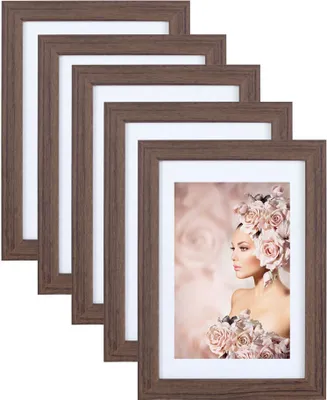 Produktbild von 5er Pack Holz Bilderrahmen Foto Plexi Rahmen Acryl Collage Wanddeko Poster S215 - Farbe: Eiche | Format: 10x15