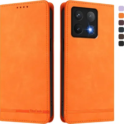 Produktbild von Hülle für Xiaomi 14T, Retro Kunstleder Ständer Klapphülle mit Kartenfächer und Magnetische Orange