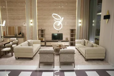 Produktbild von Beiges Elegantes Wohnzimmer-Set Designer Sofas Polstersessel Tisch