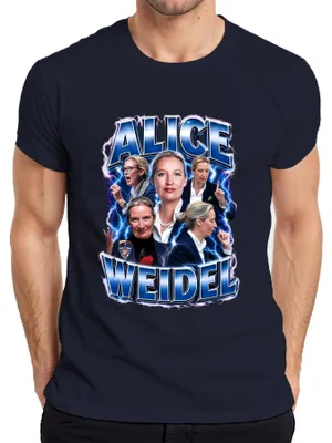 Productafbeelding van Alice Weidel, AfD, patriottisme, Duitsland, statement, sarcasme, moed, heren T-shirt, marineblauw, maat L