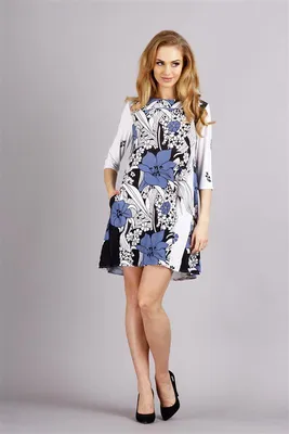 Produktbild von Damen Mini-Kleid Tunika Muster Punkte, Keise Blumen; 6/S/36