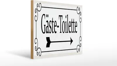 Produktbild von Holzschild  Gäste – Toilette rechts Pfeil, 40 x 30 cm, Holzschilder Spruch Wegweiser Wc Bad
