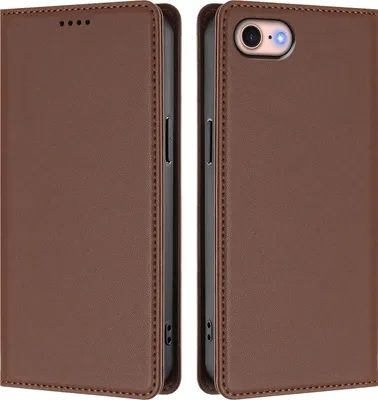 Image de Étui en cuir pour iPhone 8/7/6s/6/iPhone SE 2022/2020, étui à rabat magnétique en cuirPolyuréthaneavec support, marron