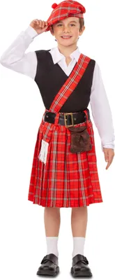Produktbild von Schotten-Kostüm für Jungen Faschingskostüm rot-schwarz-weiss - 140/152 (10-12
