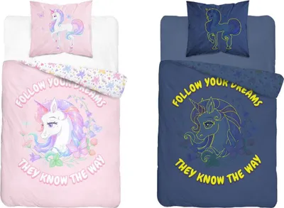 Produktbild von Bettwäscheset 140x200 Glow in the dark UNICORN Einhorn