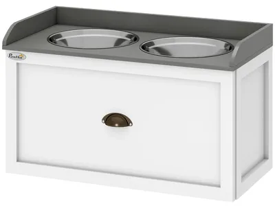 Image de Station de repas pour chiens - 2 gamelles de 2 litres - Acier inoxydable - Avec tiroir - Pour grands chiens - 60 x 30 x 36 cm - Blanc