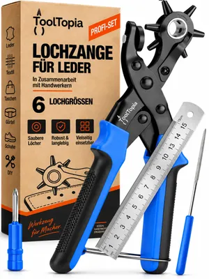 Lochzange für Leder, 6 Größen (2–4,5 mm), Handbetrieb, blau