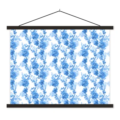 Produktbild von MuchoWow® Textilposter Blumen - Blau - Hortensie 120x90 cm mit schwarzem Rahmen - Aufhänger für Poster