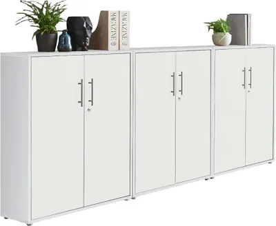 Produktbild von Aktenschrank TABOR 99 in weiß / weiß matt, Schrankwand, Büroschrank, abschließbar, Metallgriffe