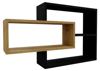 Produktbild von Wandregal - Hängeregal - Bücherregal - Wandmontage - Modernes Design - 3 Ablagefächer - Stabile Konstruktion - Schwarz/Artisan