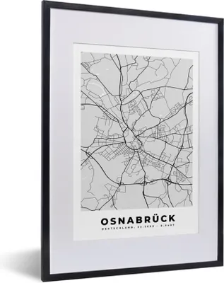 Produktbild von MuchoWow® Gerahmtes Poster Osnabrück - Karte - Stadtplan - Deutschland 30x40 cm - Poster mit Schwarzem Bilderrahmen Wandposter Rahmen Foto Bilder - Wandposter Schlafzimmer