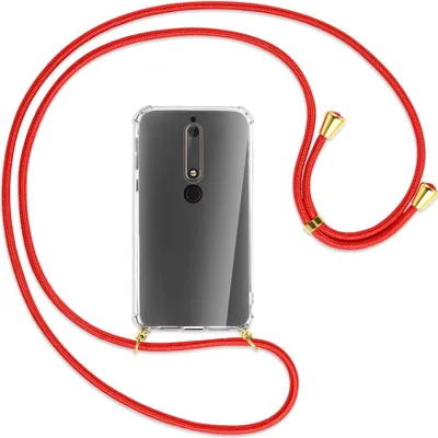 Produktbild von Handykette Backcover-Schutzhülle mit Band (Metall goldfarben) für Nokia 6.1 - rot
