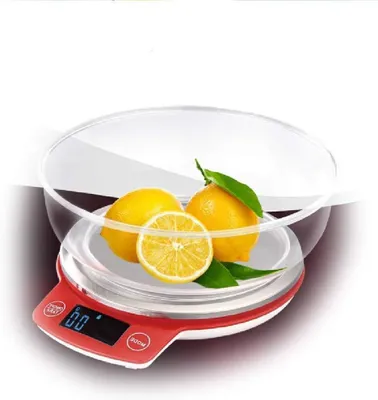 Immagine prodotto di Bilancia digitale da cucina - Bilancia per pasticceria - Strumento di misurazione per ingredienti da cucina - Con ciotola e funzione tara - 5 kg, precisione 0,1 g - Colore: rosso