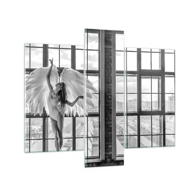 Produktbild von Bilder auf glas - 3 Teile - Frau Engel Ansicht - 95x80cm - Glasbilder - Wandbilder - Bilder - zum Aufhängen bereit - Wanddekoration aus Glas - Glas Bilder - Wandbild auf Glas - GCB95x80-4214