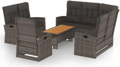 Produktbild von vidaXL 4-tlg. Garten-Lounge-Set mit Kissen Grau Poly Rattan