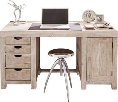Immagine prodotto di MASSIVMOEBEL24 | scrivania in legno di Acacia 150x75x78 pietra bianca sbiancato NATURE WHITE #70