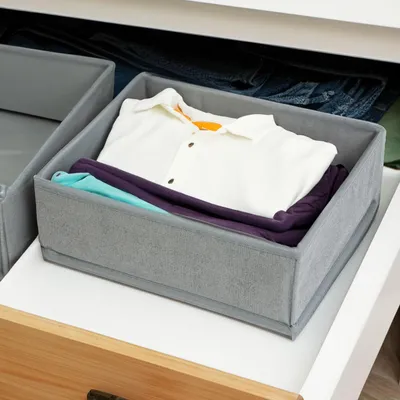 Produktbild von Aufbewahrungsbox aus Stoff – Faltbare Aufbewahrungsbox – Grau – 30 x 26 x 10 cm – Schrank- oder Schubladenorganizer [BW2075], KI-generiertes Bild