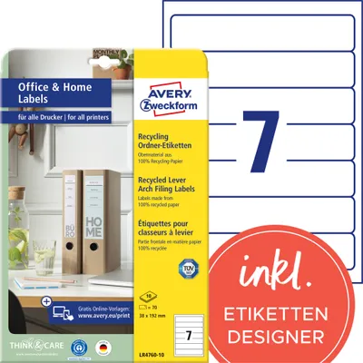 Obrázok produktu pre AVERY Zweckform LR4760-10 70 AVERY Zweckform Štítky na spisy LR4760-10 white