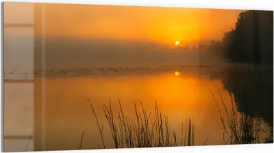 Produktbild von DEQORI Glasbild Echtglas 100x50 cm 'Morgenspiegelung' Wandbild Bild modern Deko