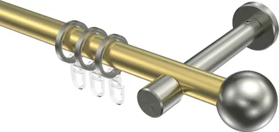 Produktbild von Interdeco Gardinenstange / Vorhangstange Messing-Optik / Edelstahl-Optik, Typ Prestige Luino (Kugel), 20 mm Ø 1-läufig, 200 cm