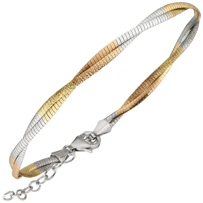 Produktbild von JOBO Armband 925 Sterling Silber tricolor dreifarbig vergoldet 24 cm