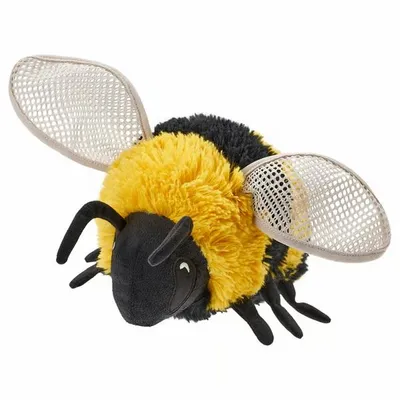 A plush bumblebee toy on a white background.
