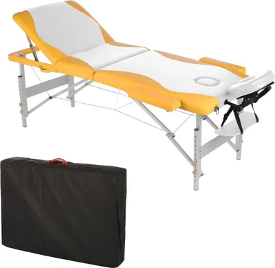 Obrázok produktu pre Masážny stôl Melko 3 zónová terapeutická lavica kozmetický hliníkový rám - biela / oranžová