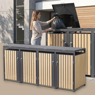 Obrázek produktu pro ML-Design kontejnerová skříň pro 4 kontejnery, objem 240 litrů, rozměry 264x80x120 cm, barva: antracit, vzhled: borovice, materiál: ocel, odolná povětrnostním vlivům, uzamykatelná