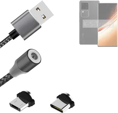 Produktbild von K-S-Trade Hochwertiges Magnet-Lade-kabel Sync-Kabel Daten-Kabel für Vivo V30 Pro mit USB-Typ-C-Anschluss und Micro-USB-Anschluss 2A bis zu 480mbps