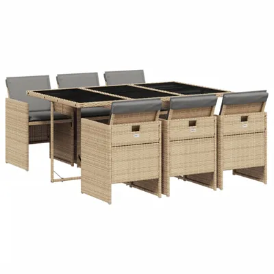 Imagen del producto de vidaXL: Juego de mesa de jardín de 7 piezas con cojines, fabricado con polirratán