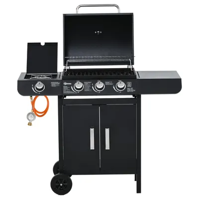 Produktbild von Gasgrill mit 3 Brennern und 1 Seitenbrenner Druckminderer Schläuche Multifunktional BBQ Grillwagen 110x50x100cm Schwarz