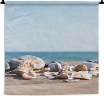 Produktbild von MuchoWow® Wandteppich Wandbehang Muscheln - Strand - Meer - Sommer - Sonne 90x90 cm Tapisserie Dekoration Wandtuch - Wandaufhänger