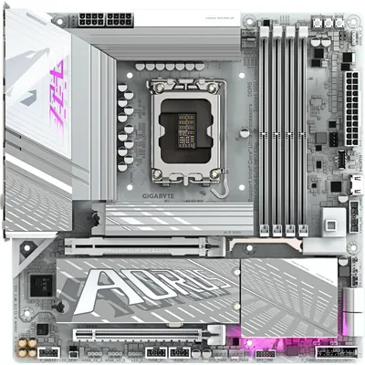 Produktbild von GIGABYTE Z890M AORUS ELITE WIFI7 ICE Mainboard - Unterstützt Intel Core Ultra (Serie 2) CPUs, 12+1+2 Phasen VRM, bis zu 8800MHz DDR5 (OC), 1xPCIe 5.0 + 2xPCIe 4.0, Wi-Fi 7, 2.5GbE LAN, USB 4