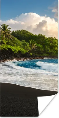 Produktbild von MuchoWow® Poster Ein schwarzer Sandstrand auf Hawaii 20x40 cm - Plakat - Foto