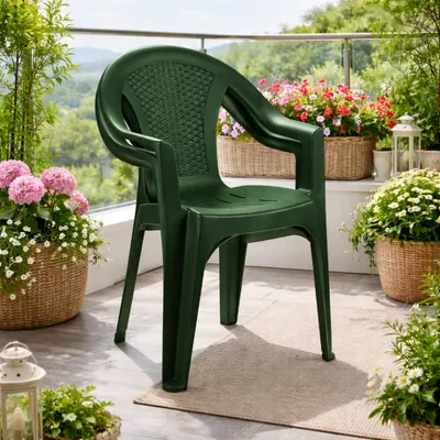 2x Stapelstuhl Gartenstuhl Outdoorstuhl Kunststoff Rattan-Optik Grün