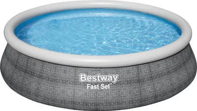 Produktbild von Bestway® Fast Set™ vyskakovací bazénový set s filtračním čerpadlem Ø 457 x 107 cm, ratanový vzhled (břidlicově šedá), kulatý