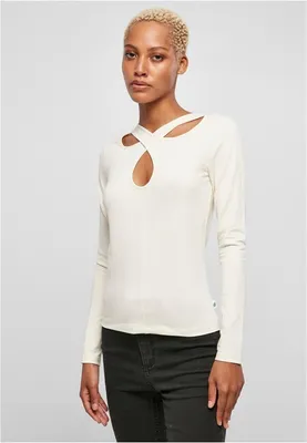 Immagine prodotto di Urban Classics - T-shirt a maniche lunghe incrociate da donna in bianco e nero - L