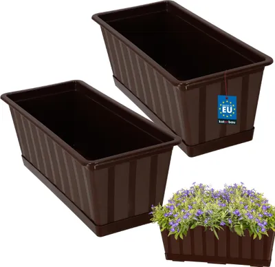 Image de KOTARBAU® Lot de 2 Pot de Fleur Exterieur Jardinières Exterieur PVC 40x18x14 cm Brun Jardinière Balcon Rectangulaire avec Soucoupe Bac à Fleurs