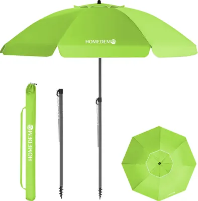 Produktbild von Grandekor Sonnenschirm Strandschirm, Ø 180 cm Gartenschirm Marktschirm, Terrassenschirm mit Bodenhülse & Drehstange & Schutzhülle, Apfelgrün rund UV50+ Schutz Sonnenschutzschirm