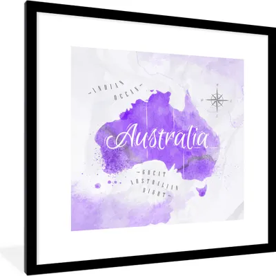 Produktbild von MuchoWow® MuchoWow® Gerahmtes Poster Karte - Australien - Aquarell 40x40 cm - Poster mit zchwarzem Bilderrahmen - Poster - Plakat im Rahmen