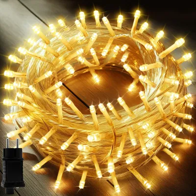 Produktbild von Lichterkette 200 Leds 22 Meter mit EU-Stecker von DC 31V Niederspannungstransformator und 8 Programm für Party, Halloween, Hochzeit, Beleuchtung Deko warmweiß von Uping [+++]