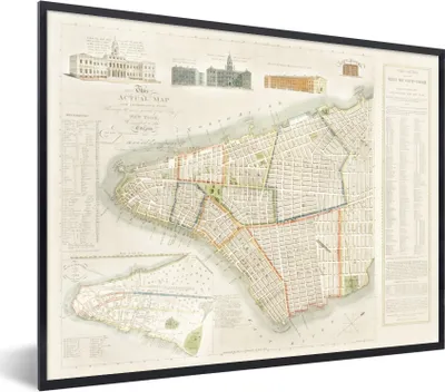 Produktbild von MuchoWow® MuchoWow® Gerahmtes Poster Karte - New York - Jahrgang 40x30 cm - Poster mit zchwarzem Bilderrahmen - Kunstposter - Wanddekorationen