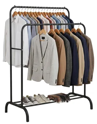 Immagine prodotto di Portaabiti Relaxdays, A x L x P: 146 x 110 x 56 cm, con ripiano e 2 aste appendiabiti, portaabiti doppio, metallo, nero