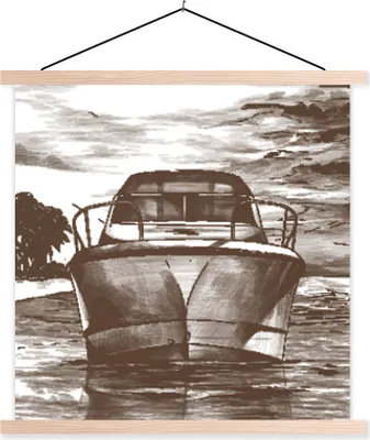 Produktbild von MuchoWow® Textilposter Boot - Meer - Schwarz - Weiß 60x60 cm mit holzfarbenen Rahmen - Wanddekoration